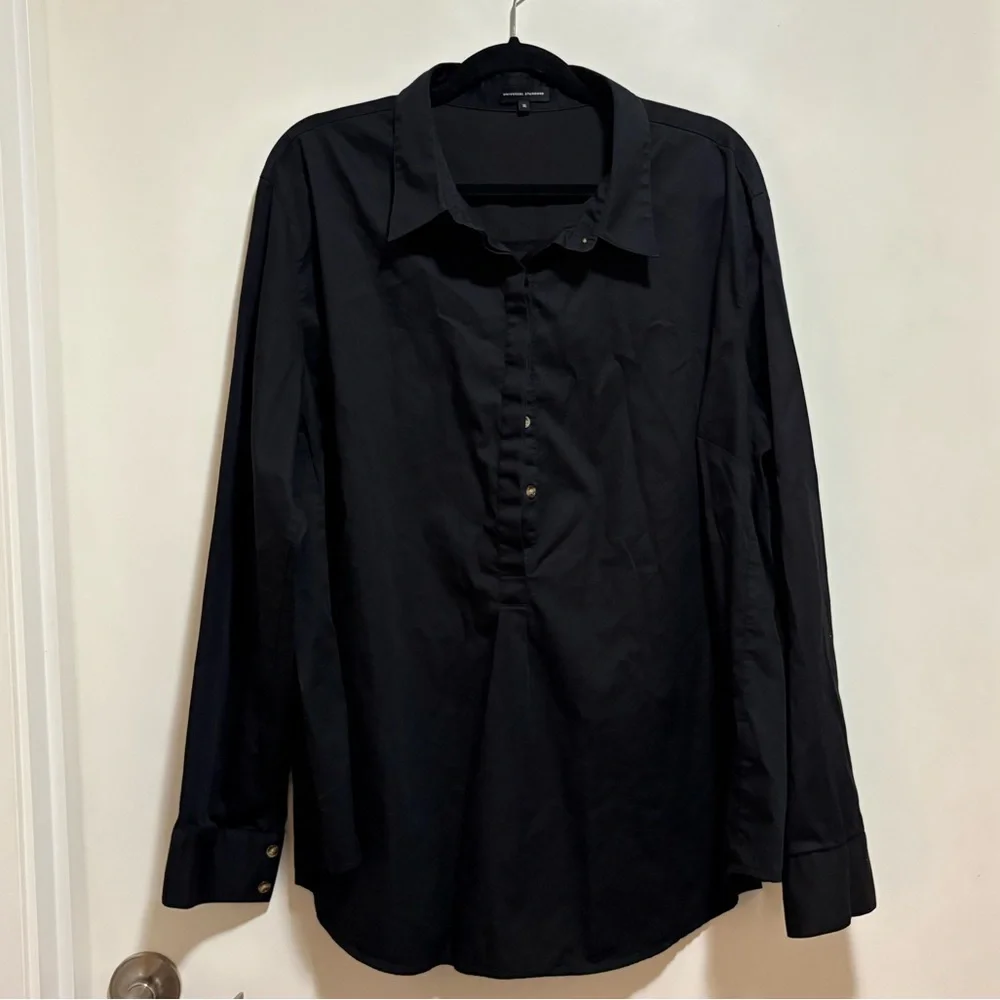 Universal Standard Black Stretch‎ Popover Shirt Minimalist Workwear XL